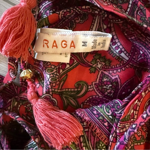 Anthropologie RAGA Open Back Maxi Dress Halter Top Red Paisley Ruffle Tassel M - Picture 5 of 8